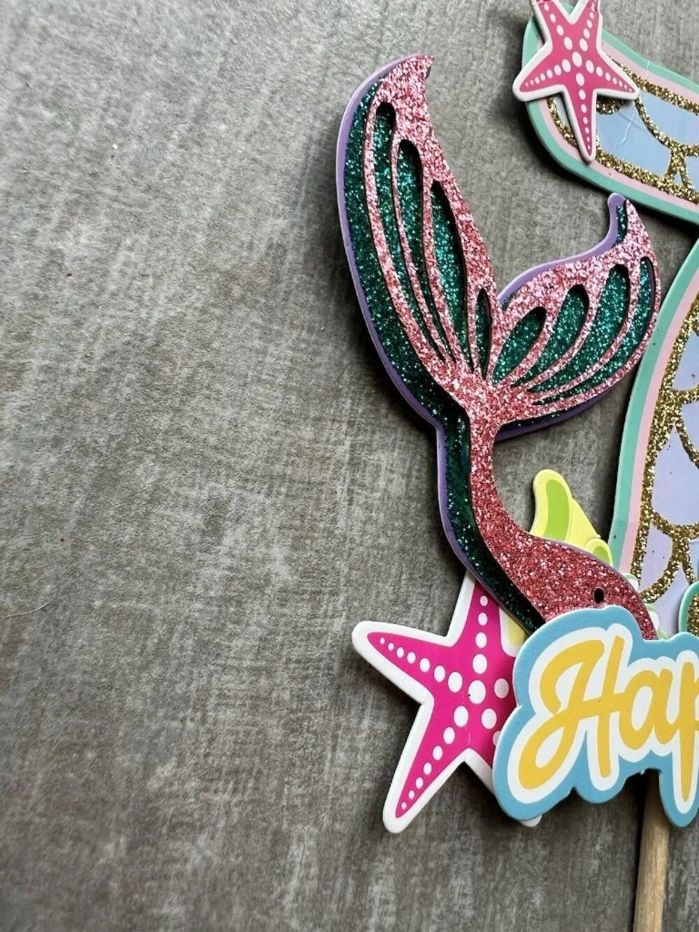 1 PCS Mermaid 7th Happy Birthday Cake Topper Glitter Decoration Party NEW